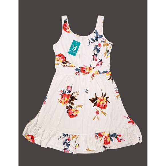Lilbetter Dresses & Skirts - Lilbetter Sleeveless Floral Print A-Line Dress White Pink Size Medium Ruffle Hem